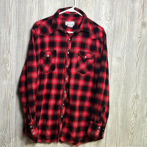 Wrangler Mens Red Plaid Pockets Long Sleeves Casual Button Up Shirt Size XL